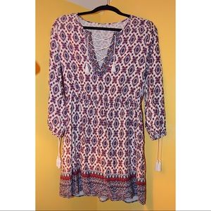 Laced up front flower patterned dress